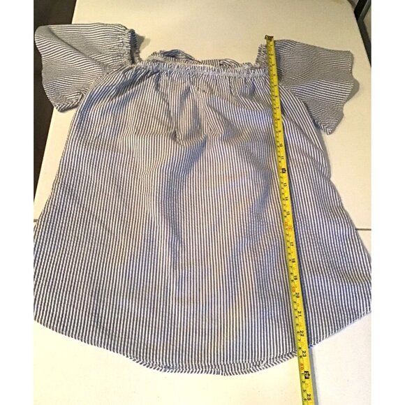 Blue & White Striped Moa Moa Off-Shoulder Ruffle Back Blouse S - Picture 6 of 7
